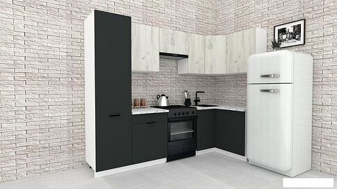 Готовая кухня ВерсоМебель Эко-2 1.2x2.7 правая (дуб крафт белый/антрацит/ст.мрамор итальянский)