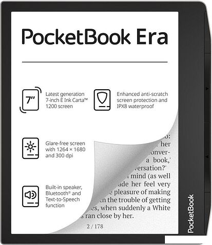 Электронная книга PocketBook 700 Era 16GB (черный/серебристый) + Обложка 700 Flip series, Black