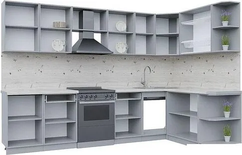 Готовая кухня Интерлиния Берес 1.7x3.1 правая (дуб полярный/дуб серый/травертин серый)