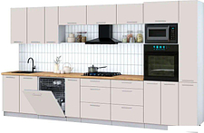 Готовая кухня Интерлиния Мила Gloss 3.8-ПМ1 (кашемир/кашемир/дуб бунратти)