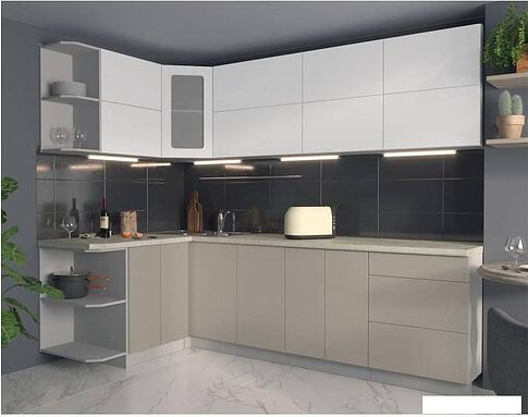 Угловая кухня Интерлиния Мила Матте 1.5x2.6 А левая (белый/луна/опал светлый)