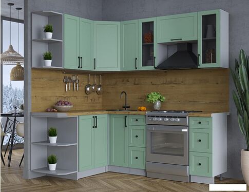 Готовая кухня Интерлиния Тренд 1.5x2.1 левая (мята/мята/дуб бунратти)