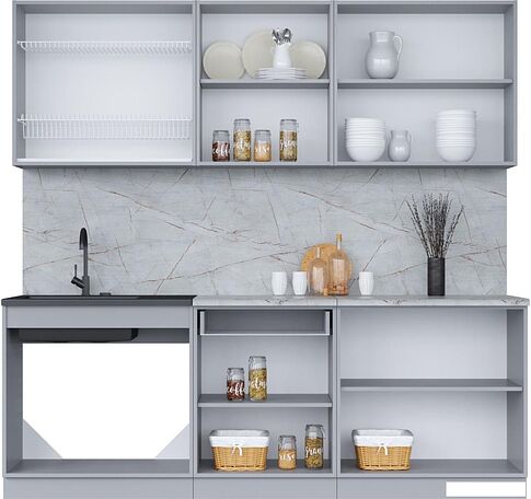 Готовая кухня Интерлиния Мила 22 (белый платинум/бетон портленд/белый гранит)