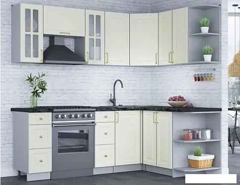 Готовая кухня Интерлиния Мила Шато 1.5x2.2 правая (белый/белый/кастилло темный)