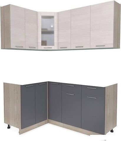 Готовая кухня Интерлиния Мила 12x17 без столешницы (вудлайн кремовый/антрацит)