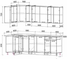 Готовая кухня Интерлиния Мила Лайт 1.2x2.3 (бетон-бетон-кастилло темный)