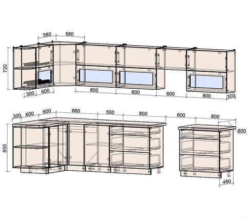 Угловая кухня Интерлиния Мила Матте 1.5x3.6 Б левая (белый/белый/опал светлый)