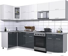 Угловая кухня Интерлиния Мила Gloss 60-12x29 (белый/асфальт глянец) Угловая кухня Интерлиния Мила Gloss 60-12x29 (белый/асфальт глянец)