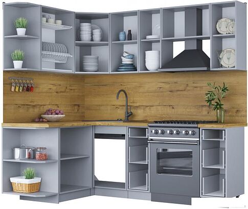 Готовая кухня Интерлиния Мила Шато 1.5x2.2 левая (мята/мята/дуб бунратти)