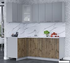 Готовая кухня Интерлиния Мила 12x19 (серебро/дуб веллингтон/белый гранит)