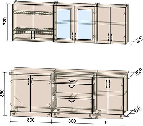 Готовая кухня Интерлиния Мила Крафт 2.2Б (дуб полярный)