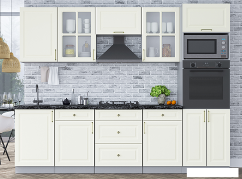 Готовая кухня Интерлиния Мила Шато 2.7В (белый/белый/кастилло темный)