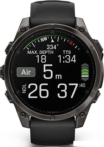 Умные часы Garmin Fenix 8 Sapphire, Titanium 47мм (угольно-черный DLC, пепельно-черный силиконовый ремешок)