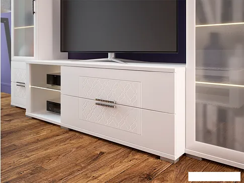 Тумба Rinner Тиффани М03 ТВ (белый текстурный)