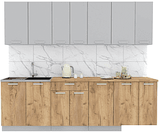 Готовая кухня Интерлиния Мила Лайт 2.6 (серебристый-дуб золотой-дуб бунратти)