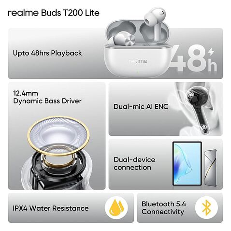 Наушники Realme Buds T200 Lite (белый)