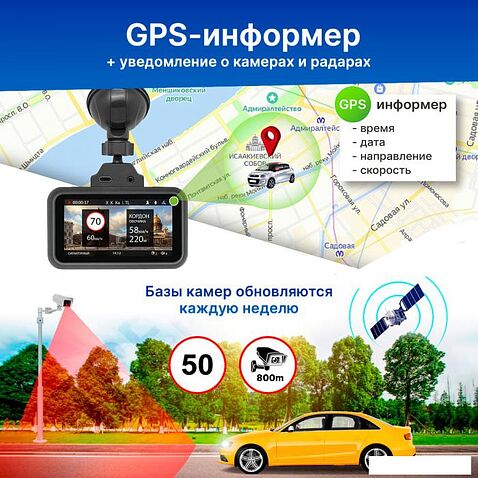 Видеорегистратор-GPS информатор (2в1) TrendVision TDR-725 Real 4K
