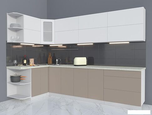 Угловая кухня Интерлиния Мила Матте 1.5x3.0 А левая (белый/луна/опал светлый)