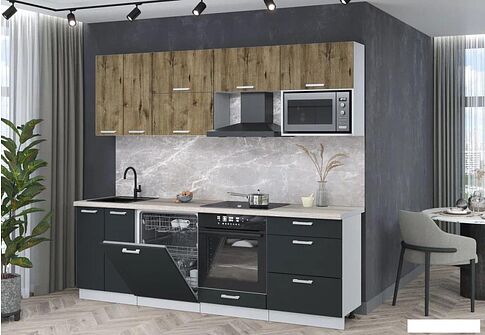 Готовая кухня Интерлиния Мила Лайт 2.4-ПМ2 (дуб веллингтон/антрацит/травертин серый)