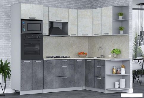 Готовая кухня Интерлиния Мила Лайт 1.68x2.4 правая (бетон лайт/бетон портленд/опал светлый)