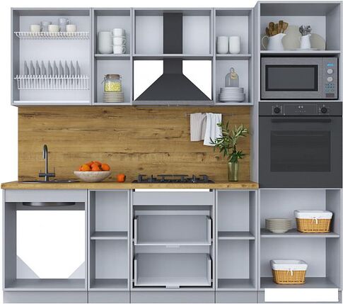 Готовая кухня Интерлиния Мила Шато 2.4В (белый/белый/кастилло темный)