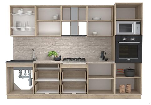 Готовая кухня Интерлиния Мила 3.0 ВТ (дуб белый/дуб золото/дуб бунратти)