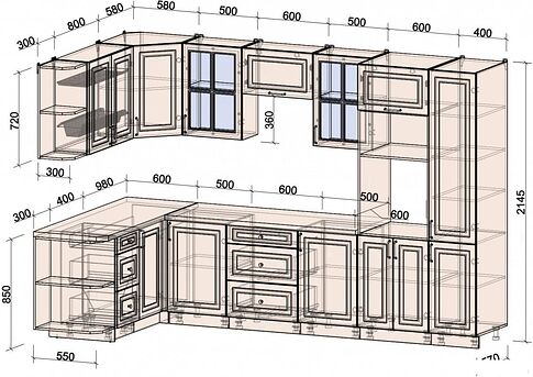 Готовая кухня Интерлиния Мила Шато 1.68x3.2 ВТ левая (белый/мята/бискайская сосна)