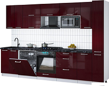 Готовая кухня Интерлиния Мила Gloss 3.1-ПМ2 (бордовый глянец/бордовый глянец/кастилло темный)