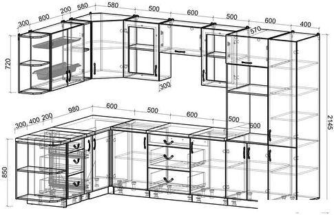 Готовая кухня Интерлиния Мила Крафт 1.88x3.2 левая (дуб полярный)