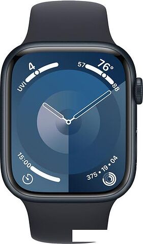 Умные часы Apple Watch Series 9 45 мм (алюминиевый корпус, полуночный/полуночный, спортивный силиконовый ремешок M/L)