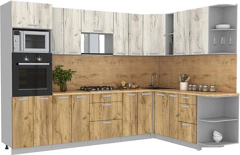 Готовая кухня Интерлиния Мила Лайт 1.88x3.0 правая (дуб белый/дуб золотой/дуб бунратти)