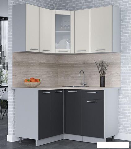 Готовая кухня Интерлиния Мила 12x13 (персидский жемчуг-антрацит-травертин серый)