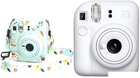 Фотоаппарат Fujifilm Instax Mini 12 (белый) + зеленый чехол Sundays с ремнем