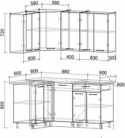 Готовая кухня Интерлиния Мила Лайт 1.2x1.6 (серебро/антрацит)