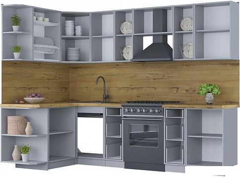 Готовая кухня Интерлиния Мила Шато 1.5x2.7 левая (белый/луна/серый каспий)