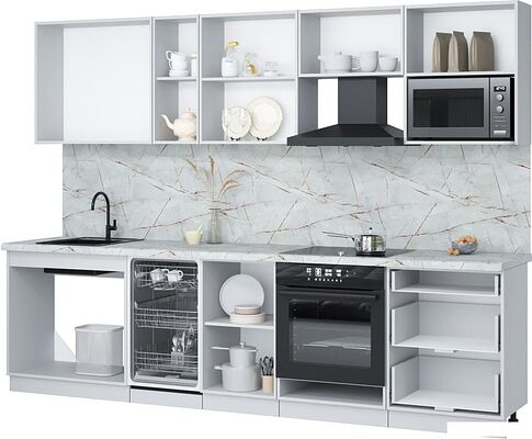 Готовая кухня Интерлиния Мила Лайт 2.9-ПМ4 (персидский жемчуг/антрацит/травертин серый)