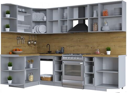 Готовая кухня Интерлиния Тренд 1.5x2.8 левая (мята/белый/бискайская сосна)