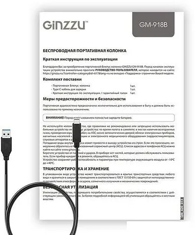 Беспроводная колонка Ginzzu GM-918B