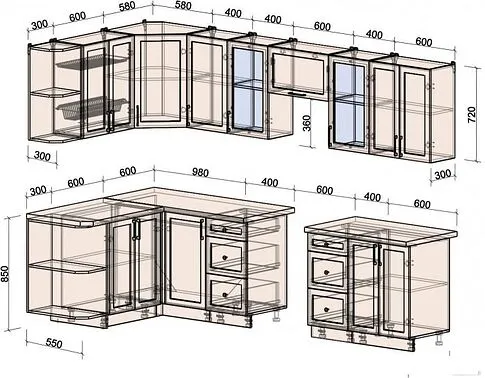 Готовая кухня Интерлиния Тренд 1.5x3.0 левая (луна/луна/бискайская сосна)
