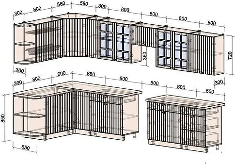Готовая кухня Интерлиния Берес 1.7x3.7 левая (дуб лазурный/дуб серый/серый каспий)