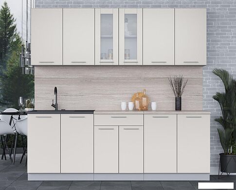 Готовая кухня Интерлиния Мила 22 (персидский жемчуг/персидский жемчуг/травертин серый)