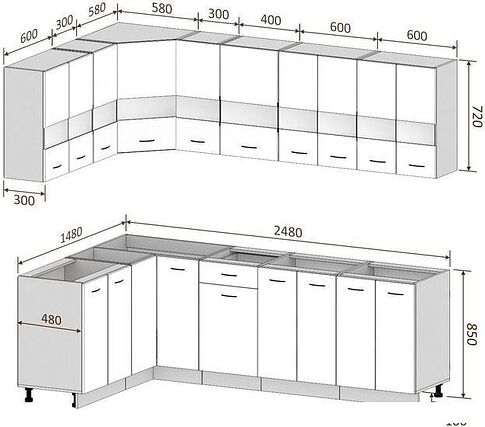 Угловая кухня Кортекс-мебель Корнелия Экстра 1.5x2.5 без столешницы (дуб сонома/венге)