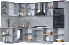 Готовая кухня Интерлиния Мила 1.68x3.0 левая (персидский жемчуг/антрацит/травертин серый)