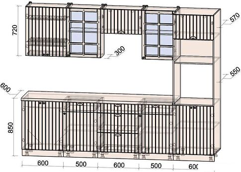 Готовая кухня Интерлиния Берес 2.8В (дуб серый/опал светлый)