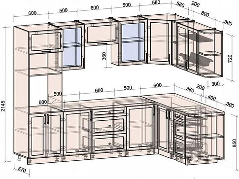 Готовая кухня Интерлиния Тренд 1.88x2.8 ВТ правая (луна/луна/бискайская сосна)
