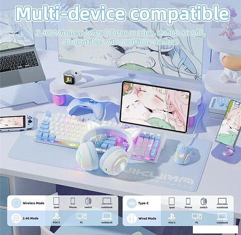 Наушники Onikuma GT838 Cat Ear (белый/голубой)