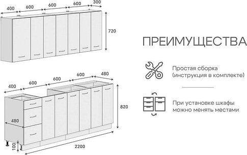 Готовая кухня Кортекс-мебель Корнелия Лира 2.2 без столешницы (белый/орех элия)
