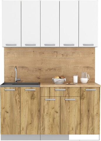 Готовая кухня Интерлиния Мила Лайт 1.5 (белый платинум/дуб золотой/дуб бунратти)