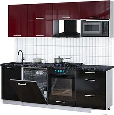 Готовая кухня Интерлиния Мила Gloss 2.3-ПМ2 (черный глянец/бордовый глянец/кастилло темный) Готовая кухня Интерлиния Мила Gloss 2.3-ПМ2 (черный глянец/бордовый глянец/кастилло темный)