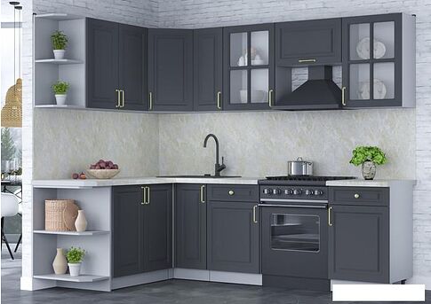 Готовая кухня Интерлиния Мила Шато 1.7x2.5 левая (пепел/пепел/опал светлый)